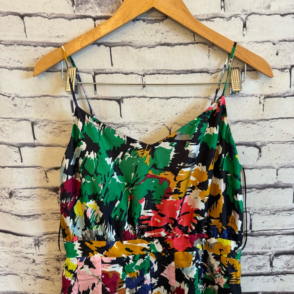 J.Crew Spaghetti-Strap Silk Dress Colorful Brushstroke Paint SZ 10 - Picture 3 of 5